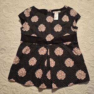 Janie and Jack size 6 La Rosa pink rose polka dot blouse back buttons EUC